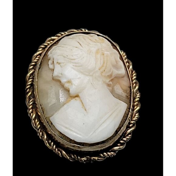 Rolyn 12kgf Carved Shell Cameo Brooch Pendant Signed R INC Vintage Estate - Picture 9 of 16